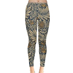 Brown Vintage Floral Pattern Damask Floral Vintage Retro Inside Out Leggings by Cemarart