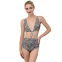 Brown Vintage Floral Pattern Damask Floral Vintage Retro Tied Up Two Piece Swimsuit View1