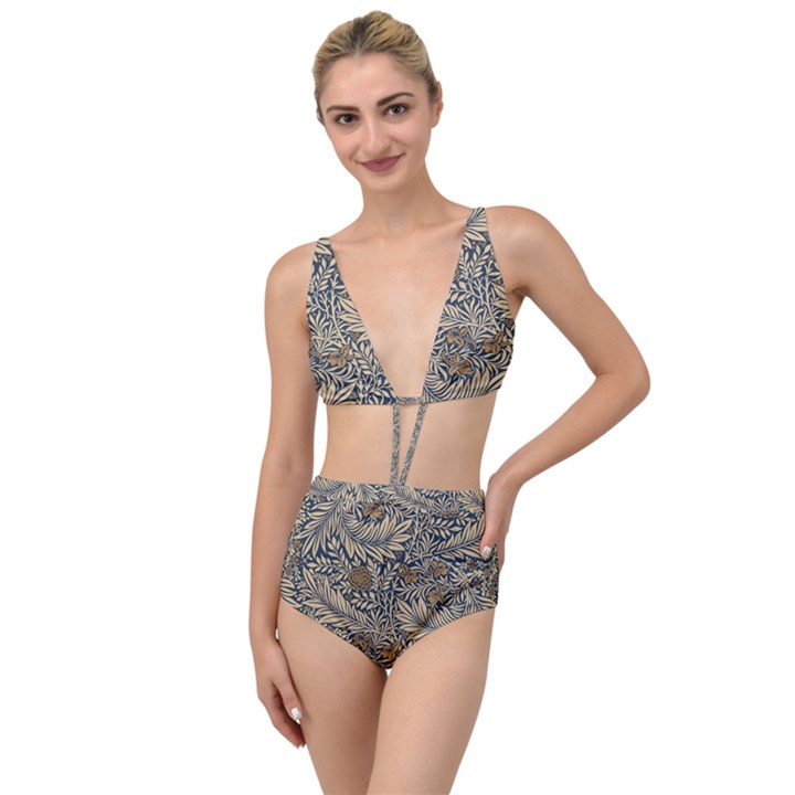 Brown Vintage Floral Pattern Damask Floral Vintage Retro Tied Up Two Piece Swimsuit