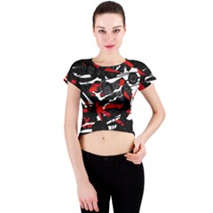 Shape Line Red Black Abstraction Crew Neck Crop Top by Cemarart