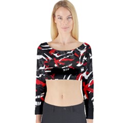 Shape Line Red Black Abstraction Long Sleeve Crop Top by Cemarart