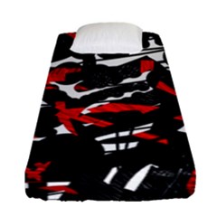 Shape Line Red Black Abstraction Fitted Sheet (single Size) by Cemarart