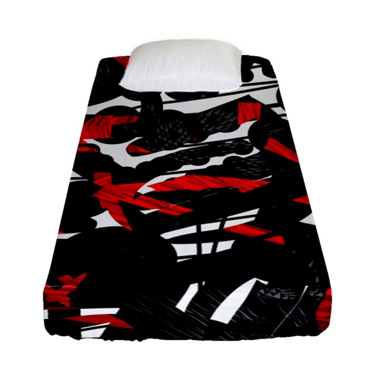 Shape Line Red Black Abstraction Fitted Sheet (Single Size)