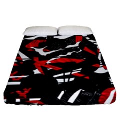 Shape Line Red Black Abstraction Fitted Sheet (queen Size) by Cemarart