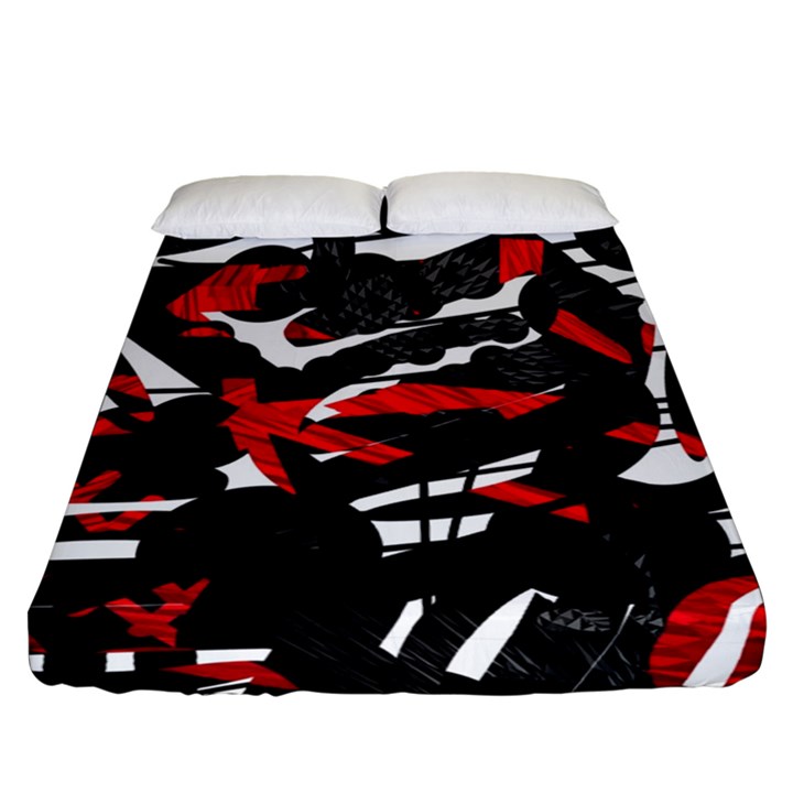 Shape Line Red Black Abstraction Fitted Sheet (Queen Size)