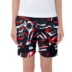 Shape Line Red Black Abstraction Women s Basketball Shorts by Cemarart