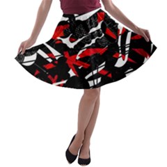 Shape Line Red Black Abstraction A-line Skater Skirt by Cemarart