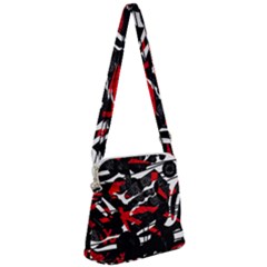 Shape Line Red Black Abstraction Zipper Messenger Bag by Cemarart