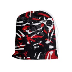 Shape Line Red Black Abstraction Drawstring Pouch (xl) by Cemarart