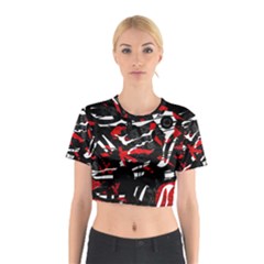 Shape Line Red Black Abstraction Cotton Crop Top by Cemarart