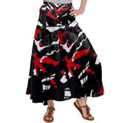 Shape Line Red Black Abstraction Women s Satin Palazzo Pants by Cemarart