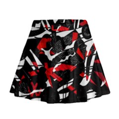 Shape Line Red Black Abstraction Mini Flare Skirt by Cemarart