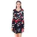 Shape Line Red Black Abstraction Long Sleeve V-neck Flare Dress View1