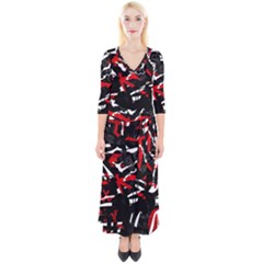 Shape Line Red Black Abstraction Quarter Sleeve Wrap Maxi Dress by Cemarart