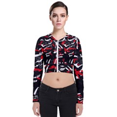 Shape Line Red Black Abstraction Long Sleeve Zip Up Bomber Jacket by Cemarart