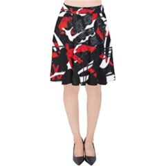 Shape Line Red Black Abstraction Velvet High Waist Skirt by Cemarart