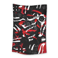 Shape Line Red Black Abstraction Small Tapestry by Cemarart