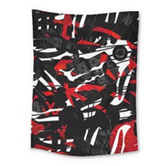 Shape Line Red Black Abstraction Medium Tapestry by Cemarart