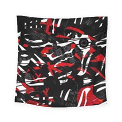 Shape Line Red Black Abstraction Square Tapestry (small) by Cemarart