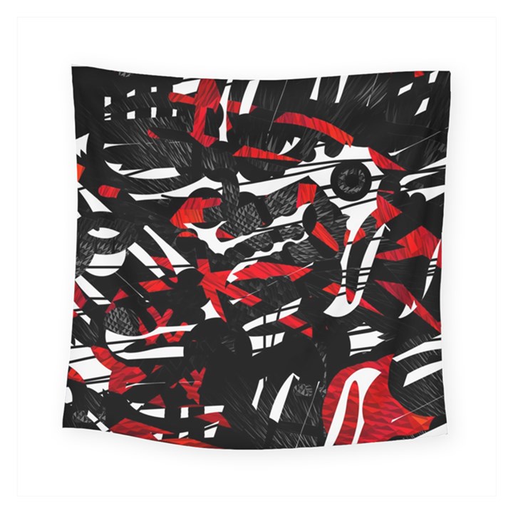 Shape Line Red Black Abstraction Square Tapestry (Small)