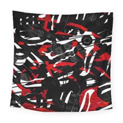 Shape Line Red Black Abstraction Square Tapestry (large) by Cemarart