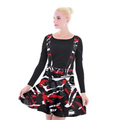 Shape Line Red Black Abstraction Suspender Skater Skirt by Cemarart