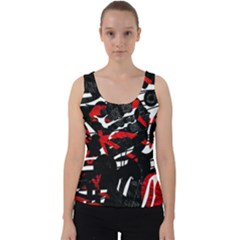 Shape Line Red Black Abstraction Velvet Tank Top by Cemarart