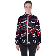 Shape Line Red Black Abstraction Women s High Neck Windbreaker by Cemarart