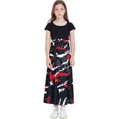 Shape Line Red Black Abstraction Kids  Flared Maxi Skirt by Cemarart