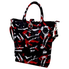 Shape Line Red Black Abstraction Buckle Top Tote Bag by Cemarart