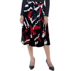 Shape Line Red Black Abstraction Classic Velour Midi Skirt  by Cemarart