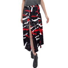 Shape Line Red Black Abstraction Velour Split Maxi Skirt by Cemarart