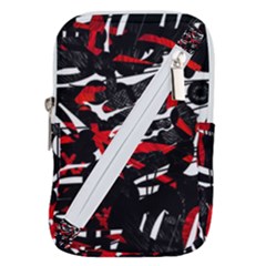 Shape Line Red Black Abstraction Belt Pouch Bag (small) by Cemarart