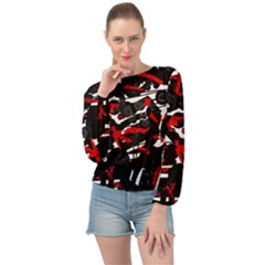 Shape Line Red Black Abstraction Banded Bottom Chiffon Top by Cemarart