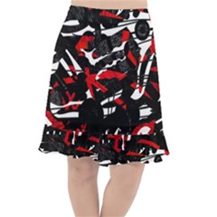 Shape Line Red Black Abstraction Fishtail Chiffon Skirt by Cemarart