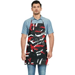 Shape Line Red Black Abstraction Kitchen Apron by Cemarart