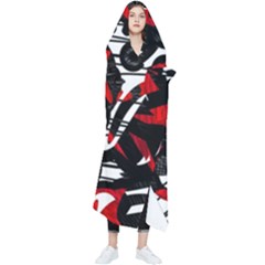 Shape Line Red Black Abstraction Wearable Blanket by Cemarart