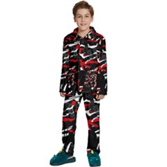 Shape Line Red Black Abstraction Kids  Long Sleeve Velvet Pajamas Set by Cemarart