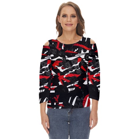 Shape Line Red Black Abstraction Cut Out Wide Sleeve Top by Cemarart