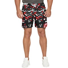 Shape Line Red Black Abstraction Men s Runner Shorts by Cemarart