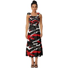 Shape Line Red Black Abstraction Tie-strap Tiered Midi Chiffon Dress by Cemarart