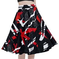 Shape Line Red Black Abstraction A-line Full Circle Midi Skirt With Pocket by Cemarart