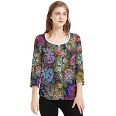 Floral Fractal 3d Art Pattern Chiffon Quarter Sleeve Blouse