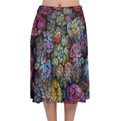 Floral Fractal 3d Art Pattern Velvet Flared Midi Skirt