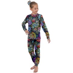 Floral Fractal 3d Art Pattern Kids  Long Sleeve Set  by Cemarart