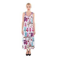 Owl Pattern Sleeveless Maxi Dress