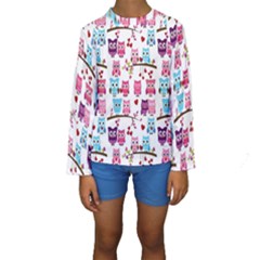 Owl Pattern Kids  Long Sleeve Swimwear by Cemarart