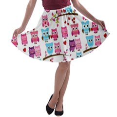 Owl Pattern A-line Skater Skirt by Cemarart