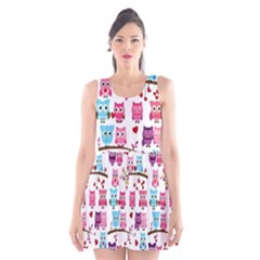 Owl Pattern Scoop Neck Skater Dress by Cemarart