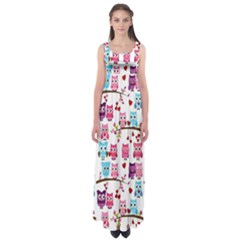 Owl Pattern Empire Waist Maxi Dress by Cemarart